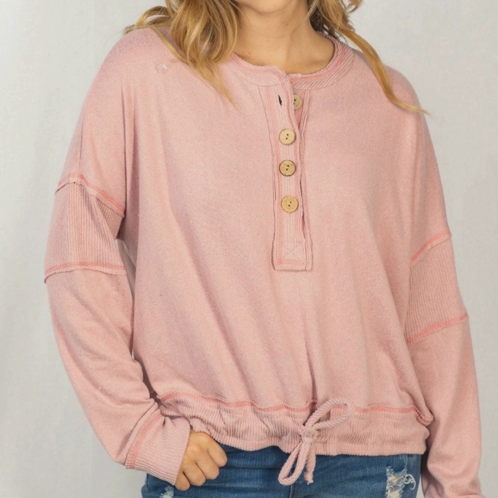 New WHITE BIRCH Boutique Brand Pink Mauve Women's Cozy Henley Top S